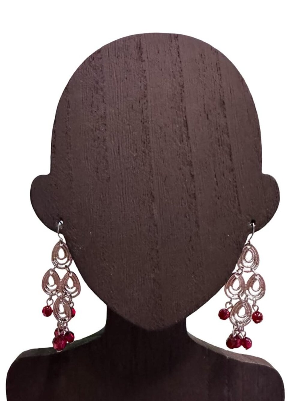 Chandelier Earrings Silver Tone Red Beaded Fringe Dangle Lightweight Womens